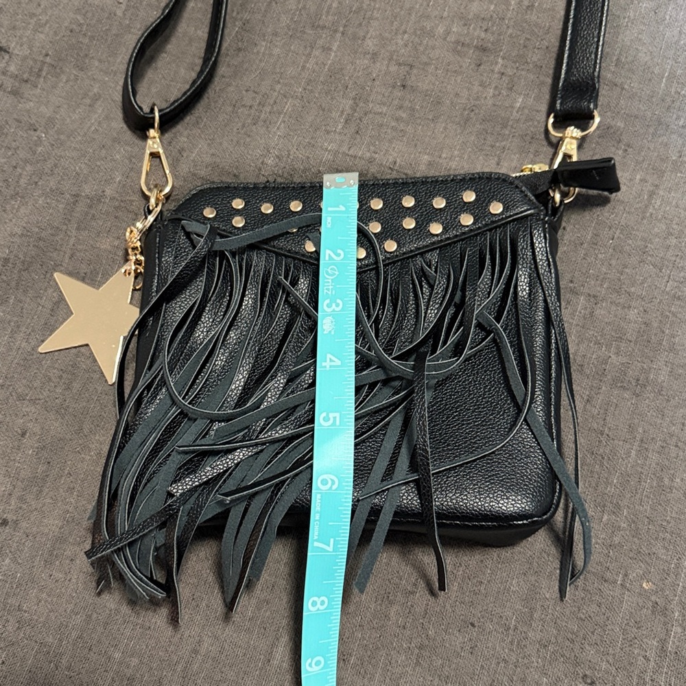 Black Fringe Studded Women's Bag - Picture 2 of 5